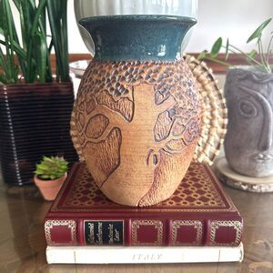 Christy Crews Dunn Studio Pottery Vase w/ Carved Tree Motif, The Sylvan Studios